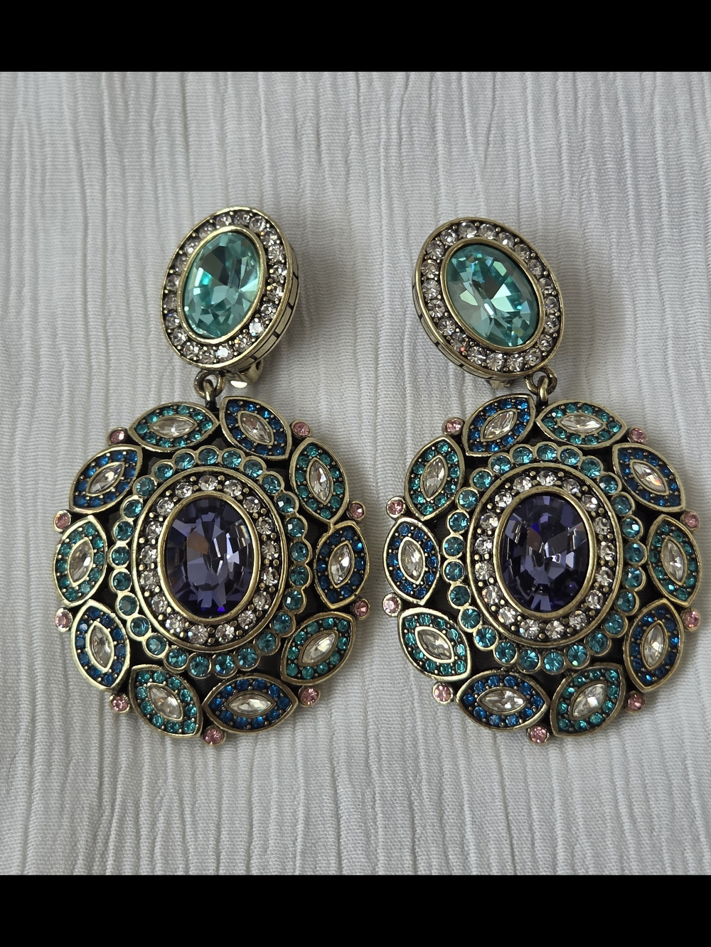 Heidi Daus Enchante Blue & Purple Crystal Drop Clip On Earrings